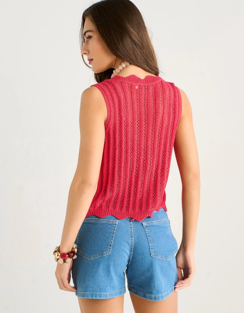 Pink Scallop Crochet Tie Front Waistcoat