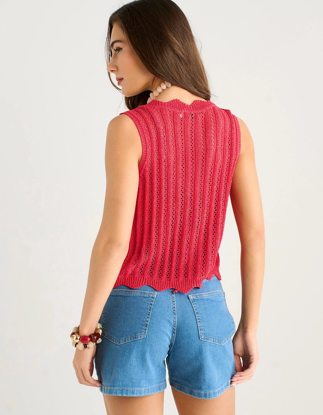 Pink Scallop Crochet Tie Front Waistcoat