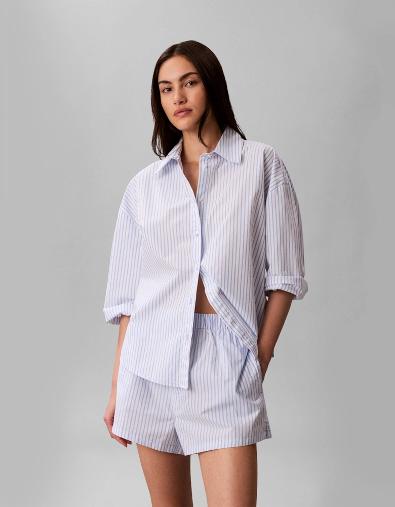 Calvin Klein COVERED WB POPLIN SHORT Womens Pyjama Bottoms Sera Stripe Blue Descent