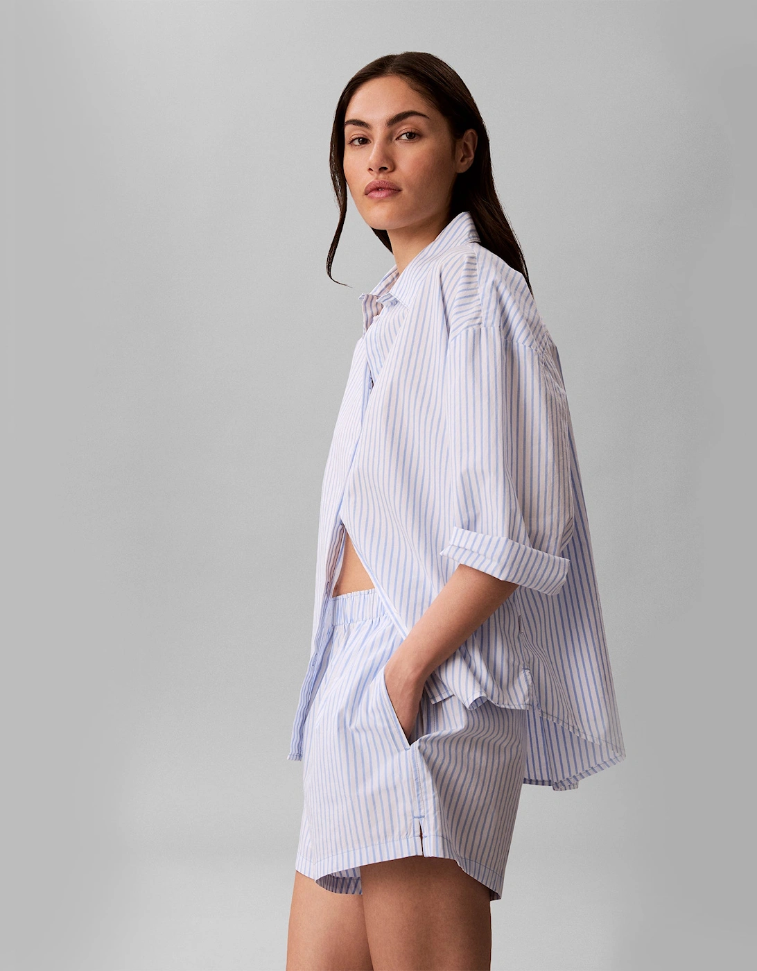 Calvin Klein COVERED WB POPLIN SHORT Womens Pyjama Bottoms Sera Stripe Blue Descent