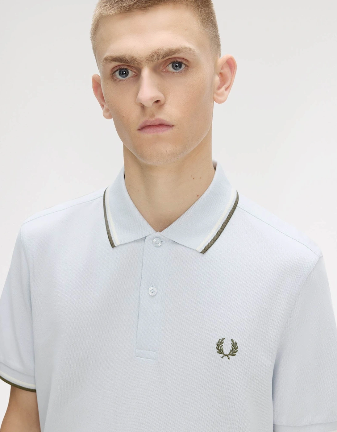 Fred Perry Mens Twin Tipped Signature Polo Shirt - Dusky Blue/Ecru/Laurel Wreath Green 80B