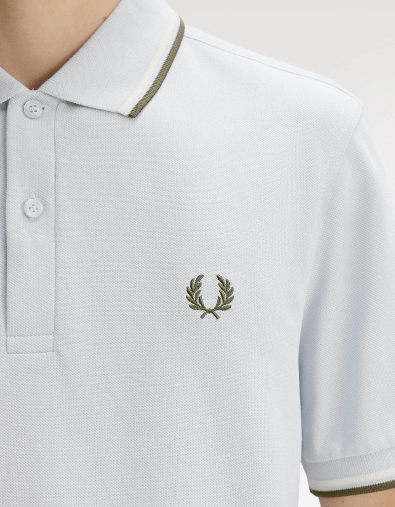 Fred Perry Mens Twin Tipped Signature Polo Shirt - Dusky Blue/Ecru/Laurel Wreath Green 80B