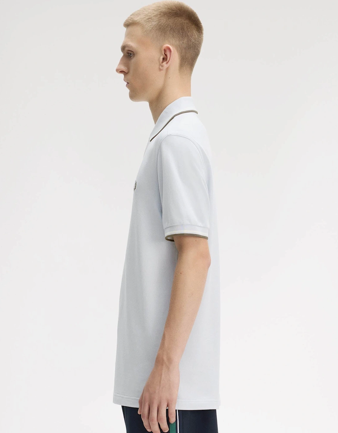 Fred Perry Mens Twin Tipped Signature Polo Shirt - Dusky Blue/Ecru/Laurel Wreath Green 80B