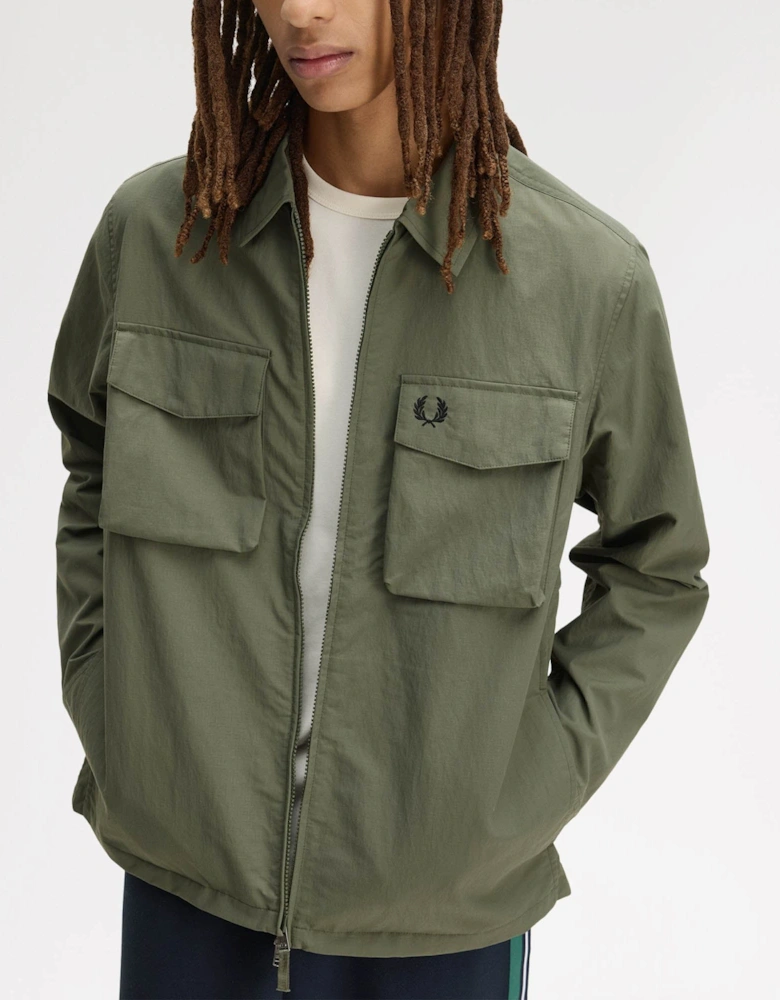 Fred Perry Mens Ripstop Pocket Overshirt - Laurel Wreath Green X21