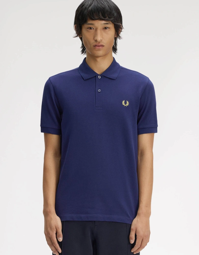 Fred Perry Mens Plain Signature Polo Shirt - French Navy/Citron 12C
