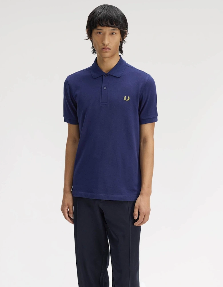 Fred Perry Mens Plain Signature Polo Shirt - French Navy/Citron 12C