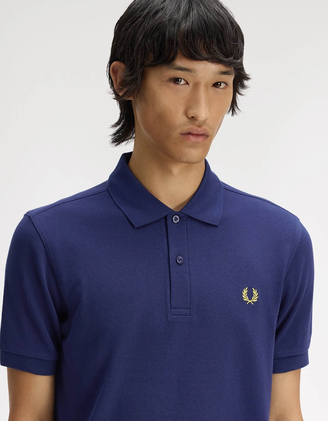 Fred Perry Mens Plain Signature Polo Shirt - French Navy/Citron 12C