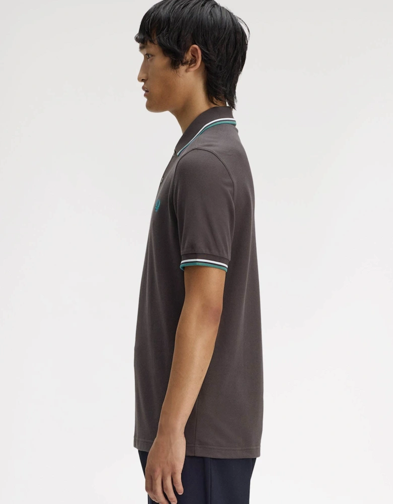 Fred Perry Mens Twin Tipped Signature Polo Shirt - Anchor Grey/Light Ice/Sport Green 85B