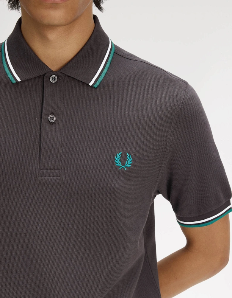 Fred Perry Mens Twin Tipped Signature Polo Shirt - Anchor Grey/Light Ice/Sport Green 85B