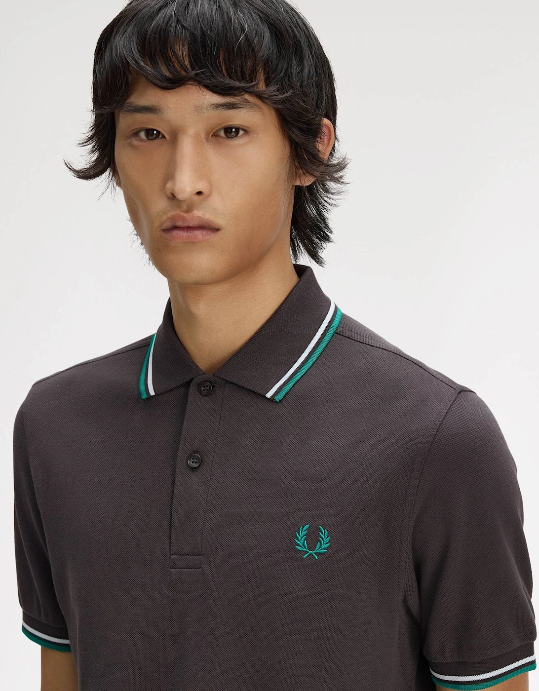 Fred Perry Mens Twin Tipped Signature Polo Shirt - Anchor Grey/Light Ice/Sport Green 85B