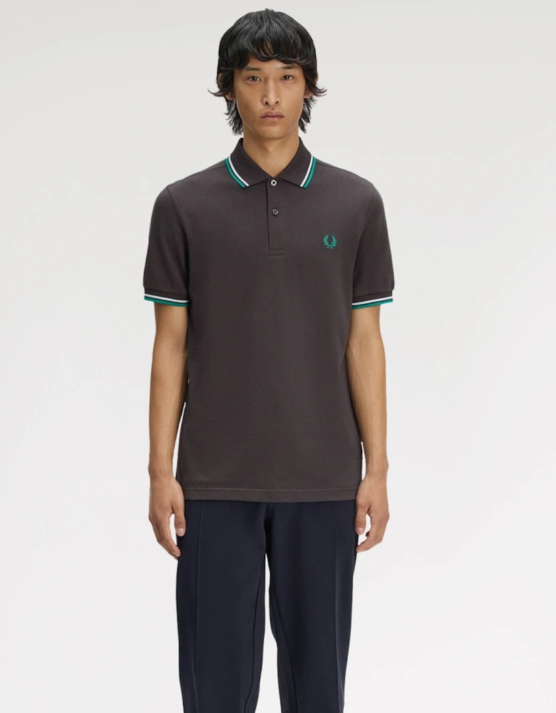 Fred Perry Mens Twin Tipped Signature Polo Shirt - Anchor Grey/Light Ice/Sport Green 85B