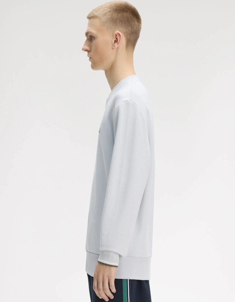 Fred Perry Mens Crew Neck Sweatshirt - Dusky Blue/Ecru/Laurel Wreath Green 80B