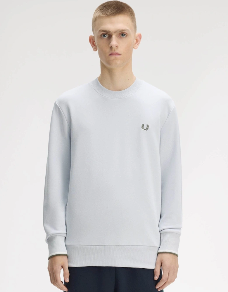 Fred Perry Mens Crew Neck Sweatshirt - Dusky Blue/Ecru/Laurel Wreath Green 80B