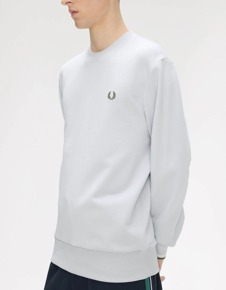 Fred Perry Mens Crew Neck Sweatshirt - Dusky Blue/Ecru/Laurel Wreath Green 80B
