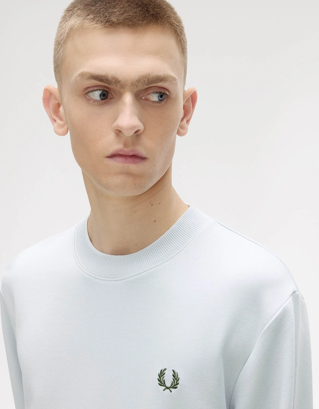 Fred Perry Mens Crew Neck Sweatshirt - Dusky Blue/Ecru/Laurel Wreath Green 80B