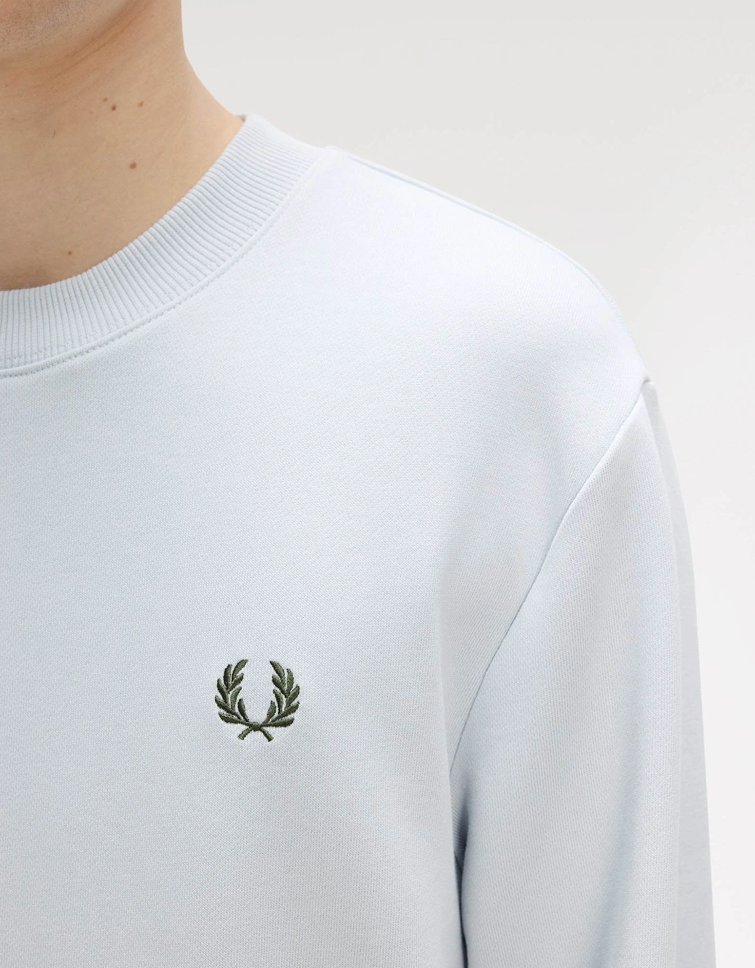 Fred Perry Mens Crew Neck Sweatshirt - Dusky Blue/Ecru/Laurel Wreath Green 80B