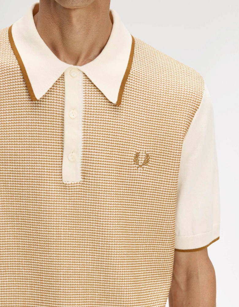 Fred Perry Mens Tonic Waffle Knitted Polo Shirt - Ecru 560