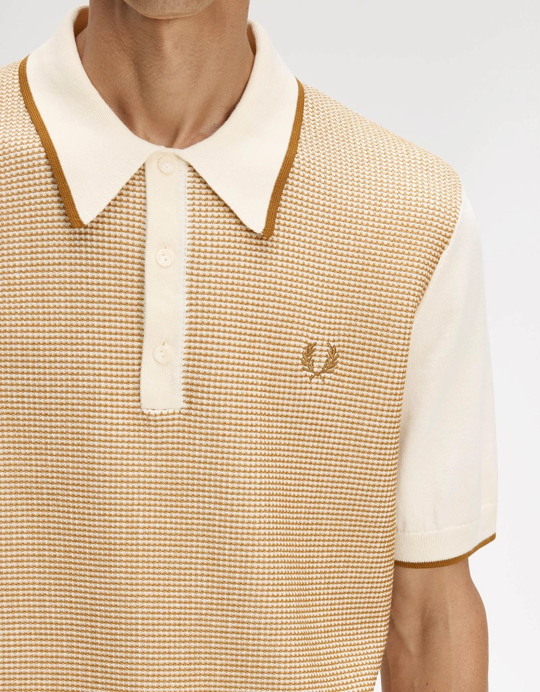 Fred Perry Mens Tonic Waffle Knitted Polo Shirt - Ecru 560