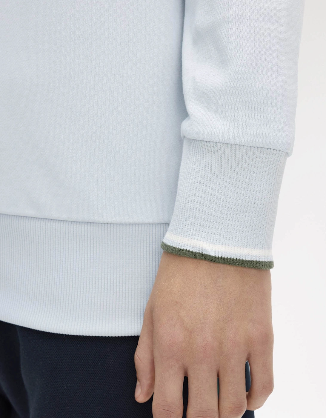 Fred Perry Mens Crew Neck Sweatshirt - Dusky Blue/Ecru/Laurel Wreath Green 80B