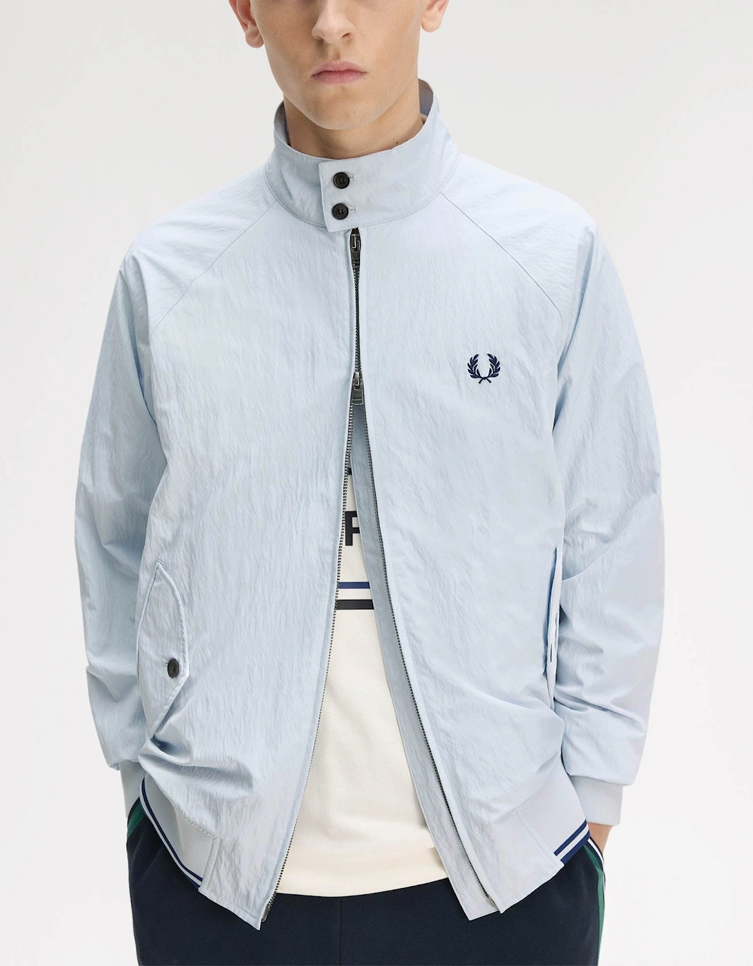 Fred Perry Mens Crinkle Harrington Jacket - Dusky Blue 28A