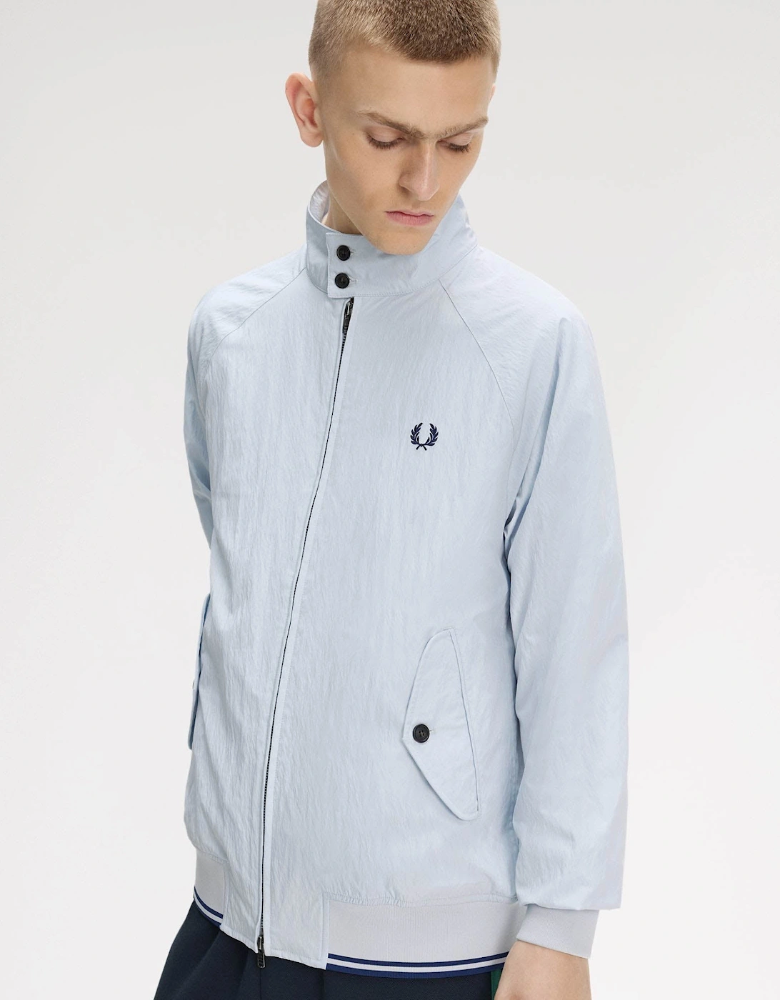 Fred Perry Mens Crinkle Harrington Jacket - Dusky Blue 28A