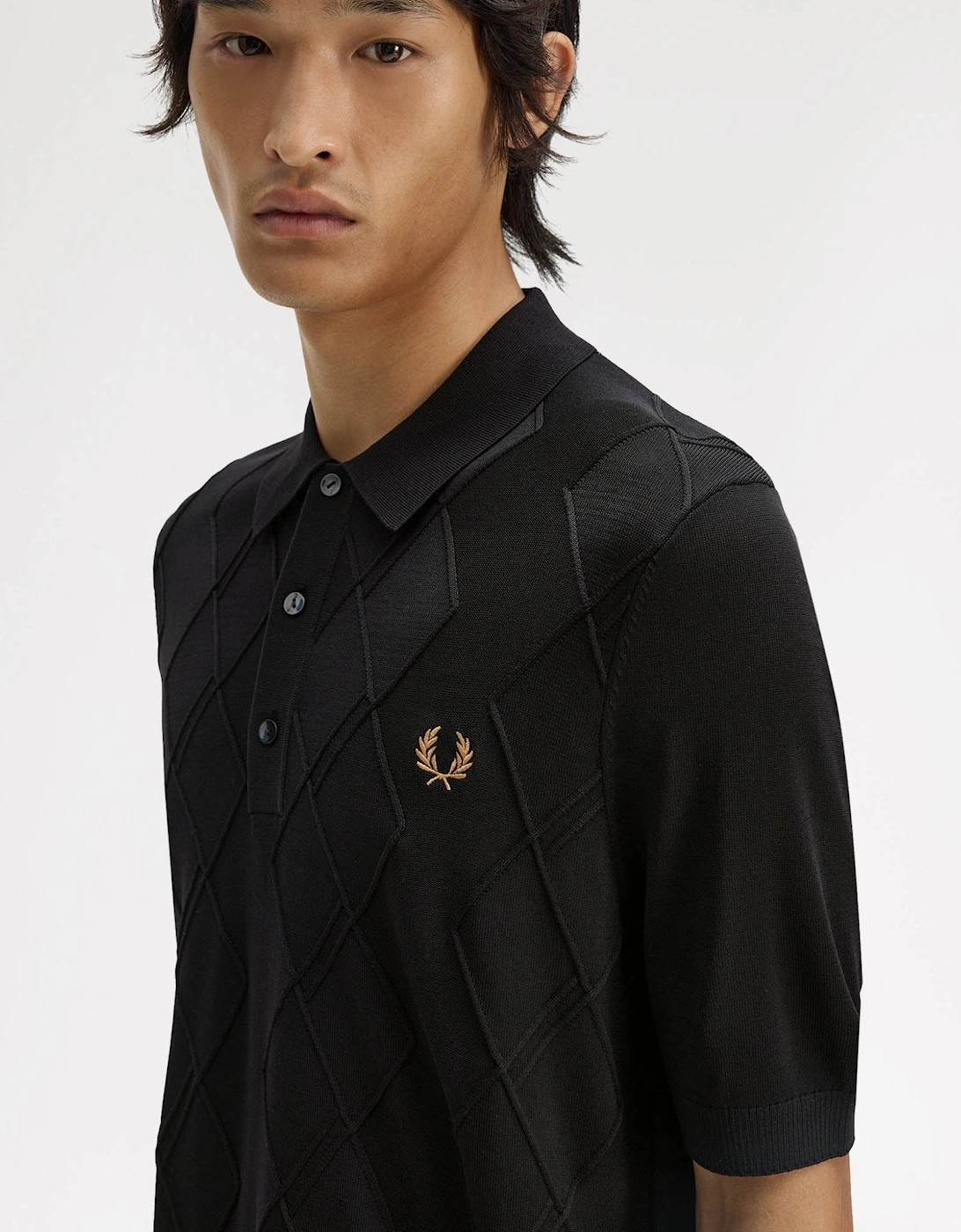 Fred Perry Mens Cable Knitted Polo Shirt - Black 102