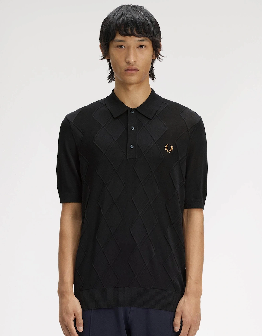 Fred Perry Mens Cable Knitted Polo Shirt - Black 102