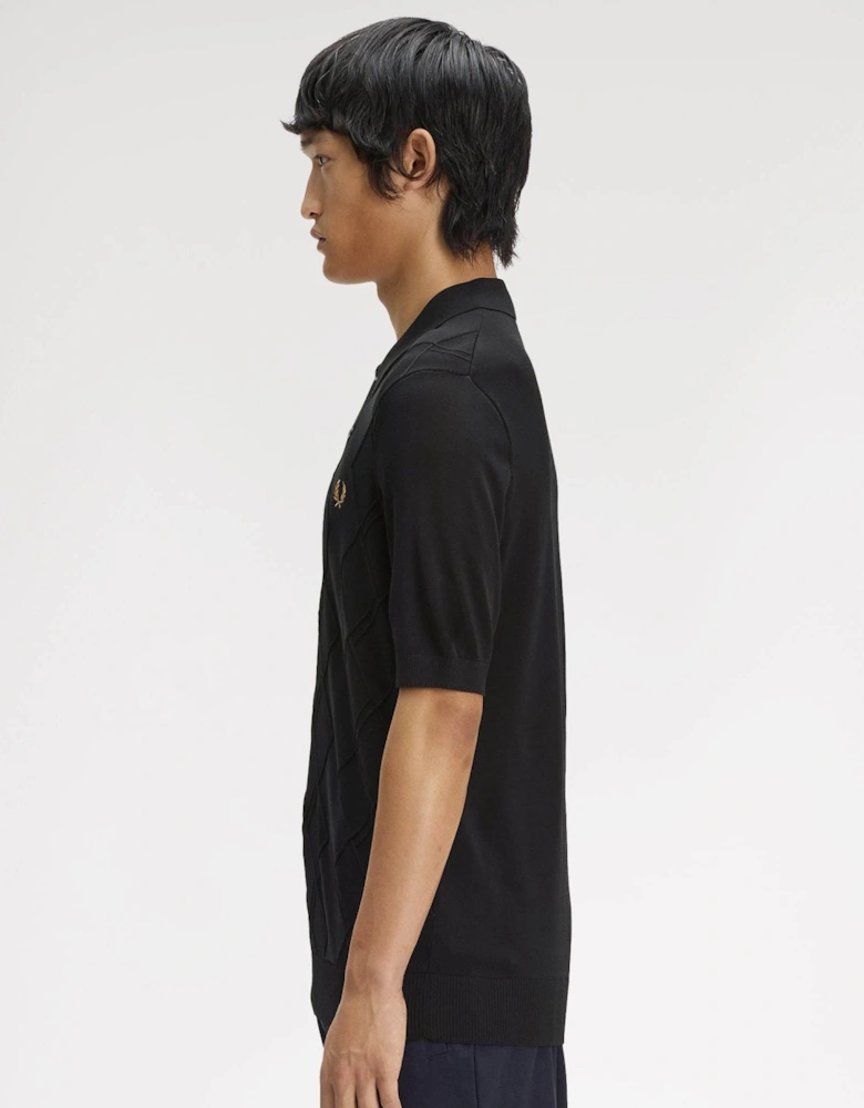 Fred Perry Mens Cable Knitted Polo Shirt - Black 102