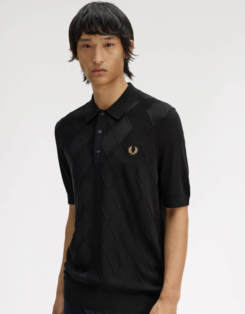 Fred Perry Mens Cable Knitted Polo Shirt - Black 102