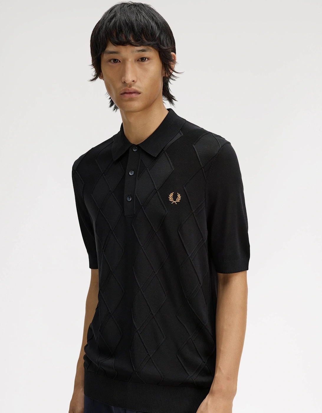 Fred Perry Mens Cable Knitted Polo Shirt - Black 102