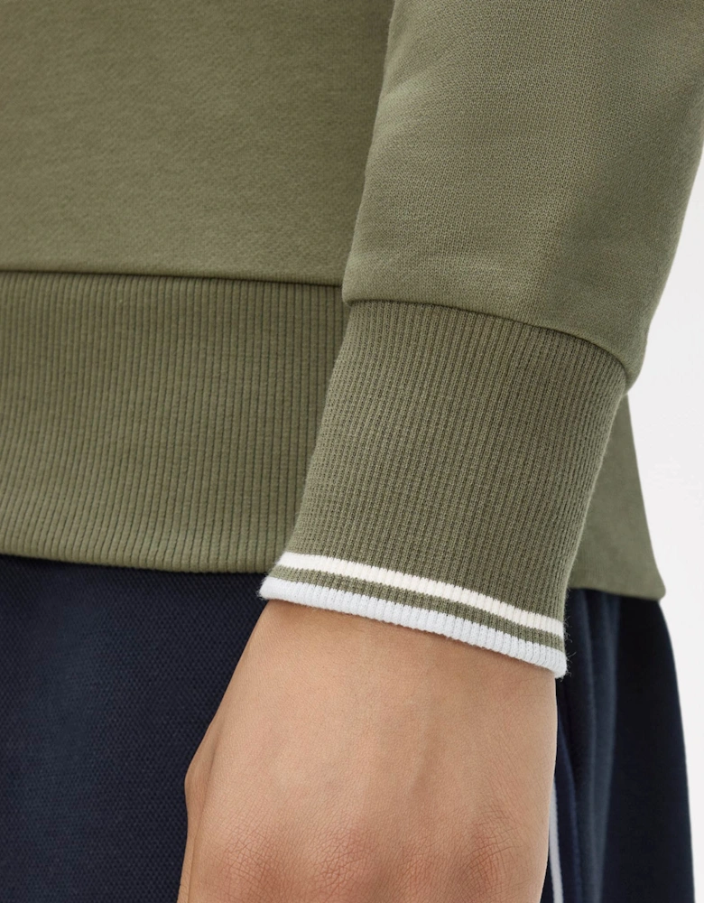 Fred Perry Mens Half Zip Sweatshirt - Laurel Wreath Green/Ecru/Dusky Blue 87B