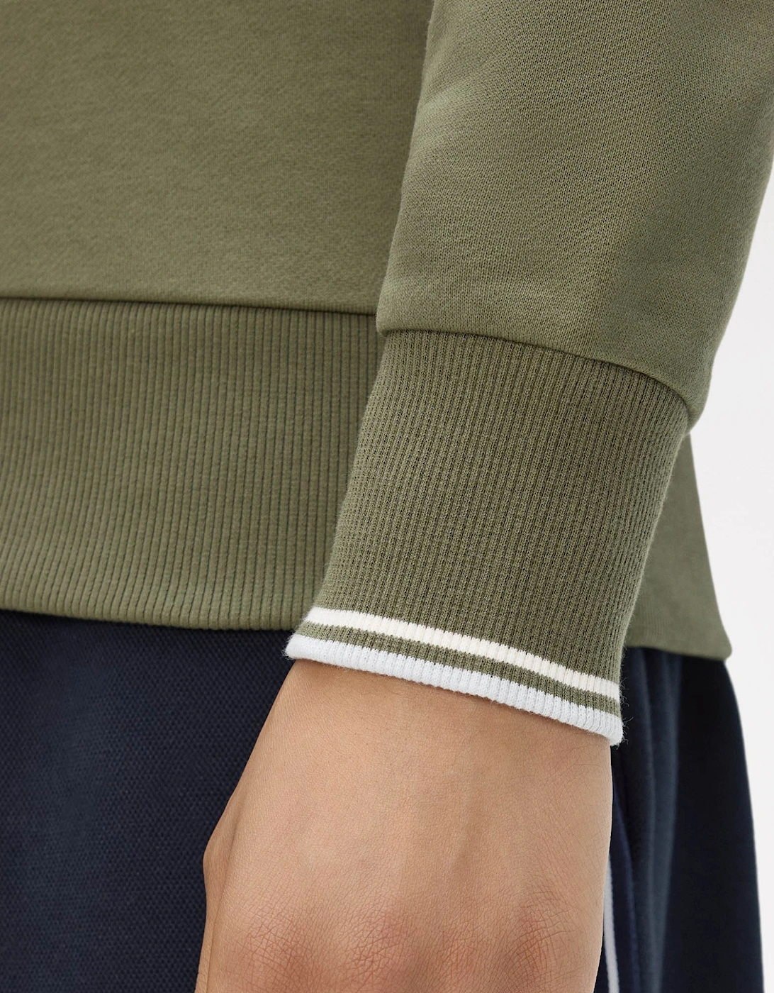 Fred Perry Mens Half Zip Sweatshirt - Laurel Wreath Green/Ecru/Dusky Blue 87B
