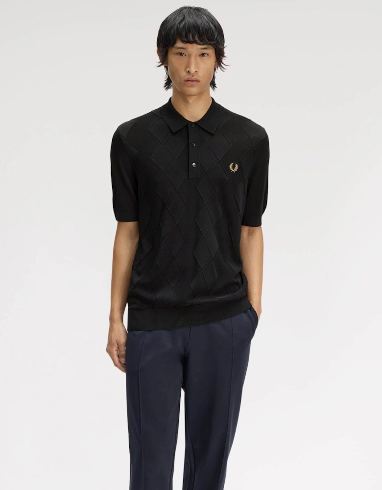 Fred Perry Mens Cable Knitted Polo Shirt - Black 102
