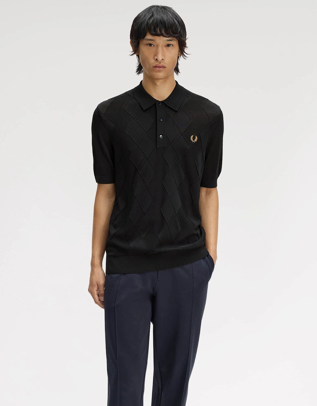 Fred Perry Mens Cable Knitted Polo Shirt - Black 102