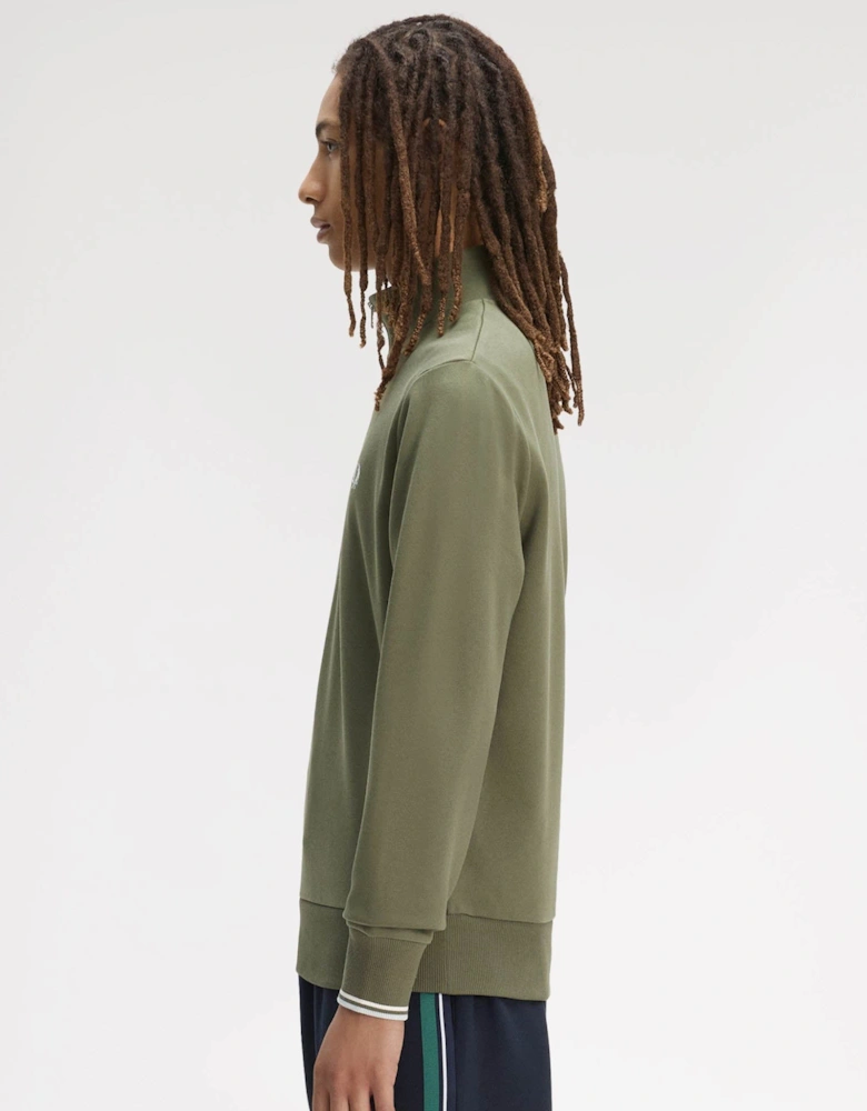 Fred Perry Mens Half Zip Sweatshirt - Laurel Wreath Green/Ecru/Dusky Blue 87B