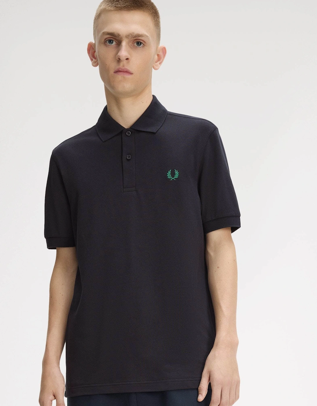 Fred Perry Mens Plain Signature Polo Shirt - Navy/Sport Green 14C