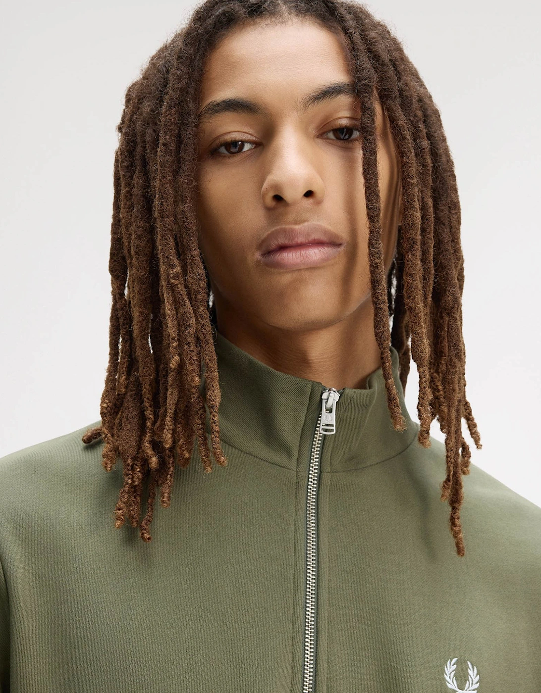 Fred Perry Mens Half Zip Sweatshirt - Laurel Wreath Green/Ecru/Dusky Blue 87B