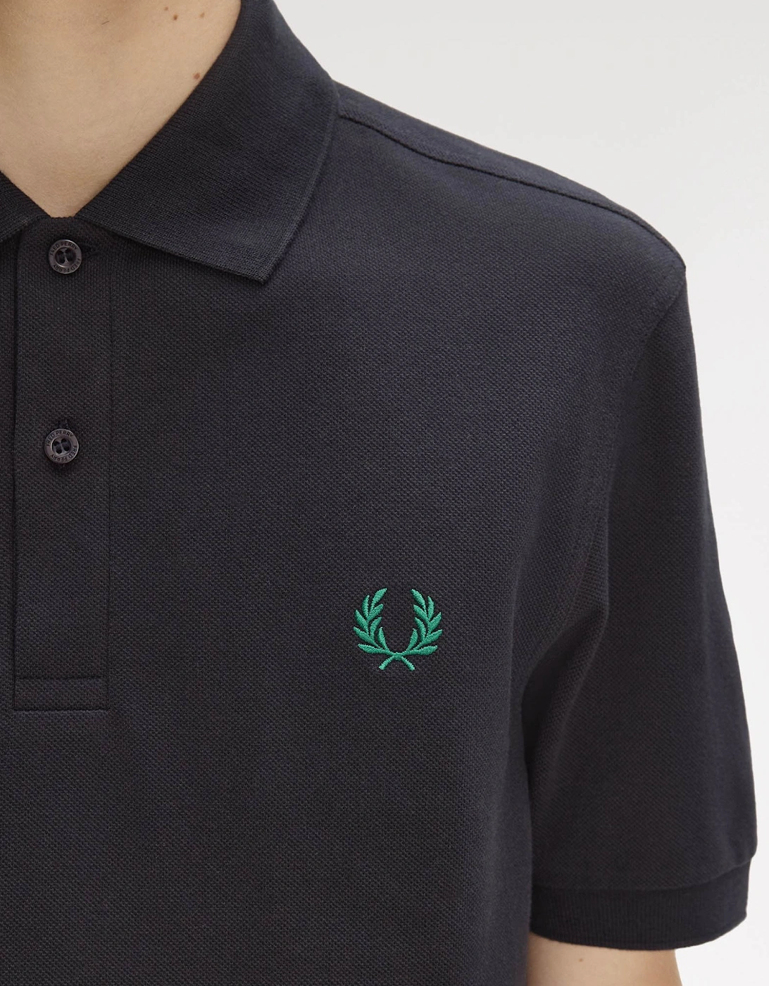 Fred Perry Mens Plain Signature Polo Shirt - Navy/Sport Green 14C