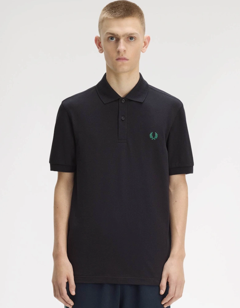 Fred Perry Mens Plain Signature Polo Shirt - Navy/Sport Green 14C