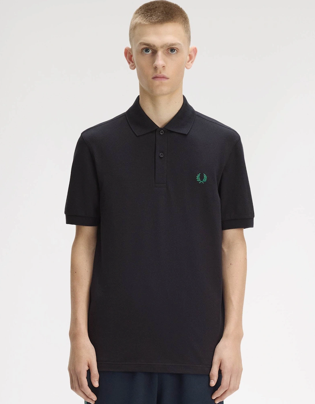 Fred Perry Mens Plain Signature Polo Shirt - Navy/Sport Green 14C