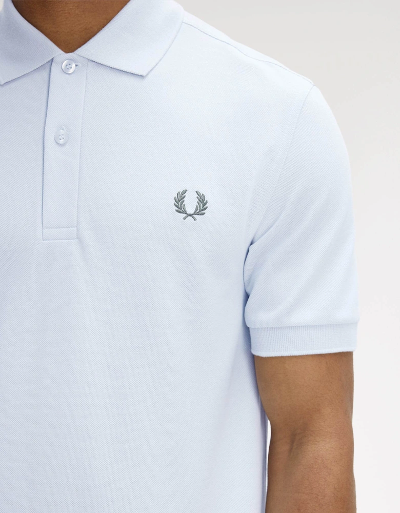 Fred Perry Mens Plain Signature Polo Shirt - Dusty Blue/Laurel Wreath Green 08C