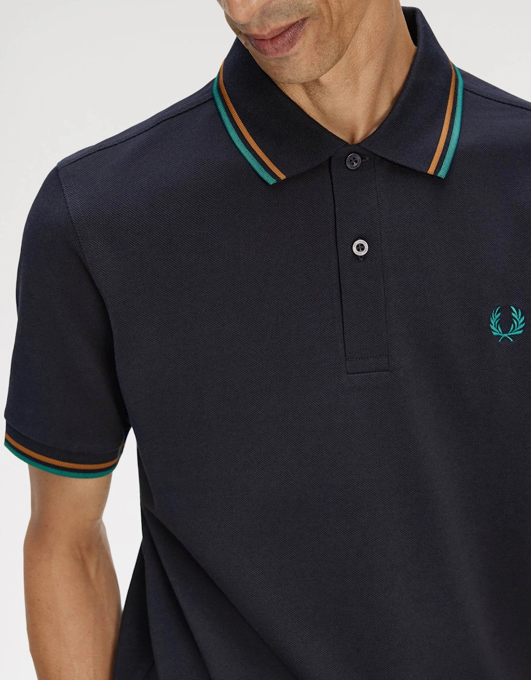 Fred Perry Mens Twin Tipped Signature Polo Shirt - Navy/Dark Caramel/Sport Green 86B