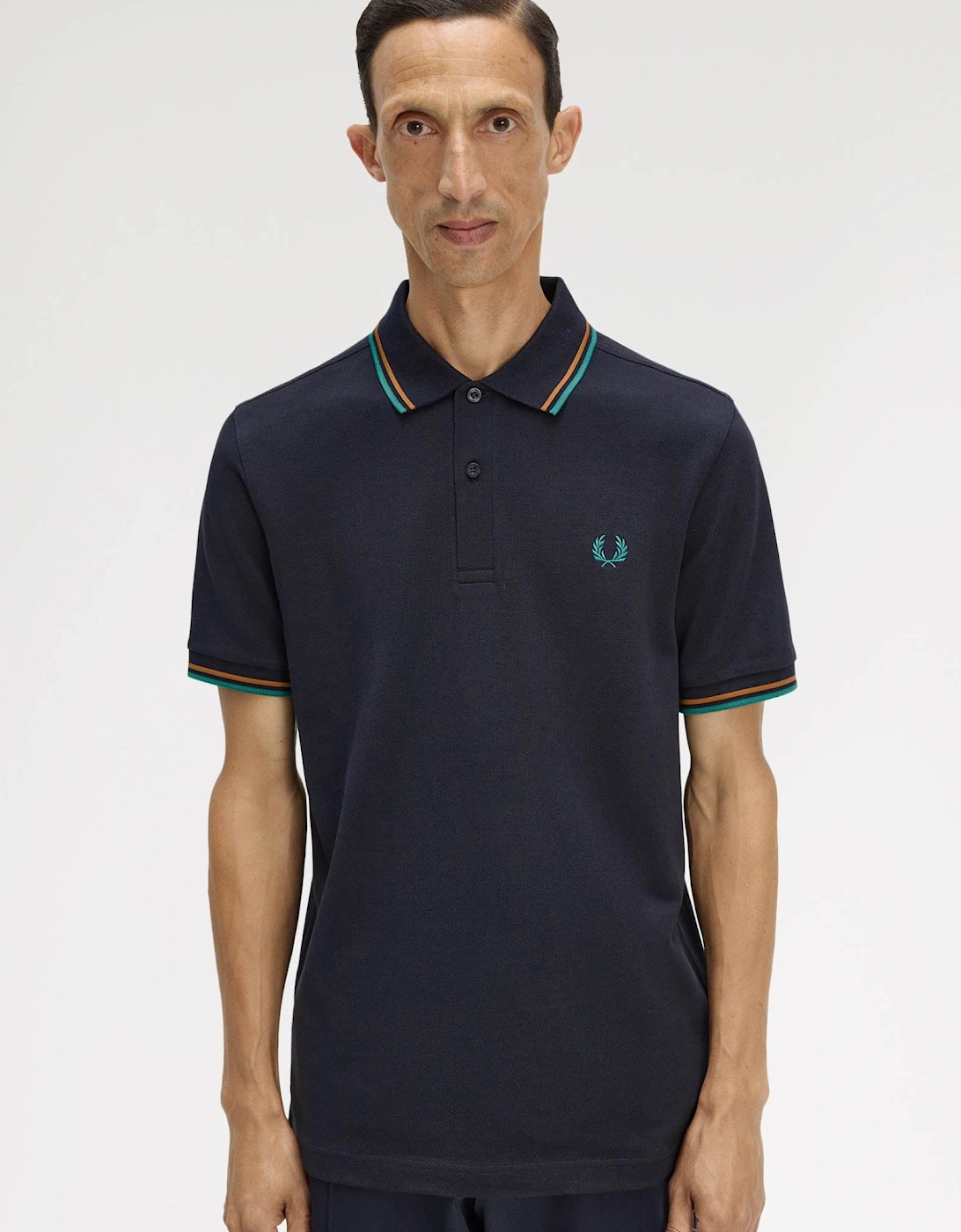 Fred Perry Mens Twin Tipped Signature Polo Shirt - Navy/Dark Caramel/Sport Green 86B