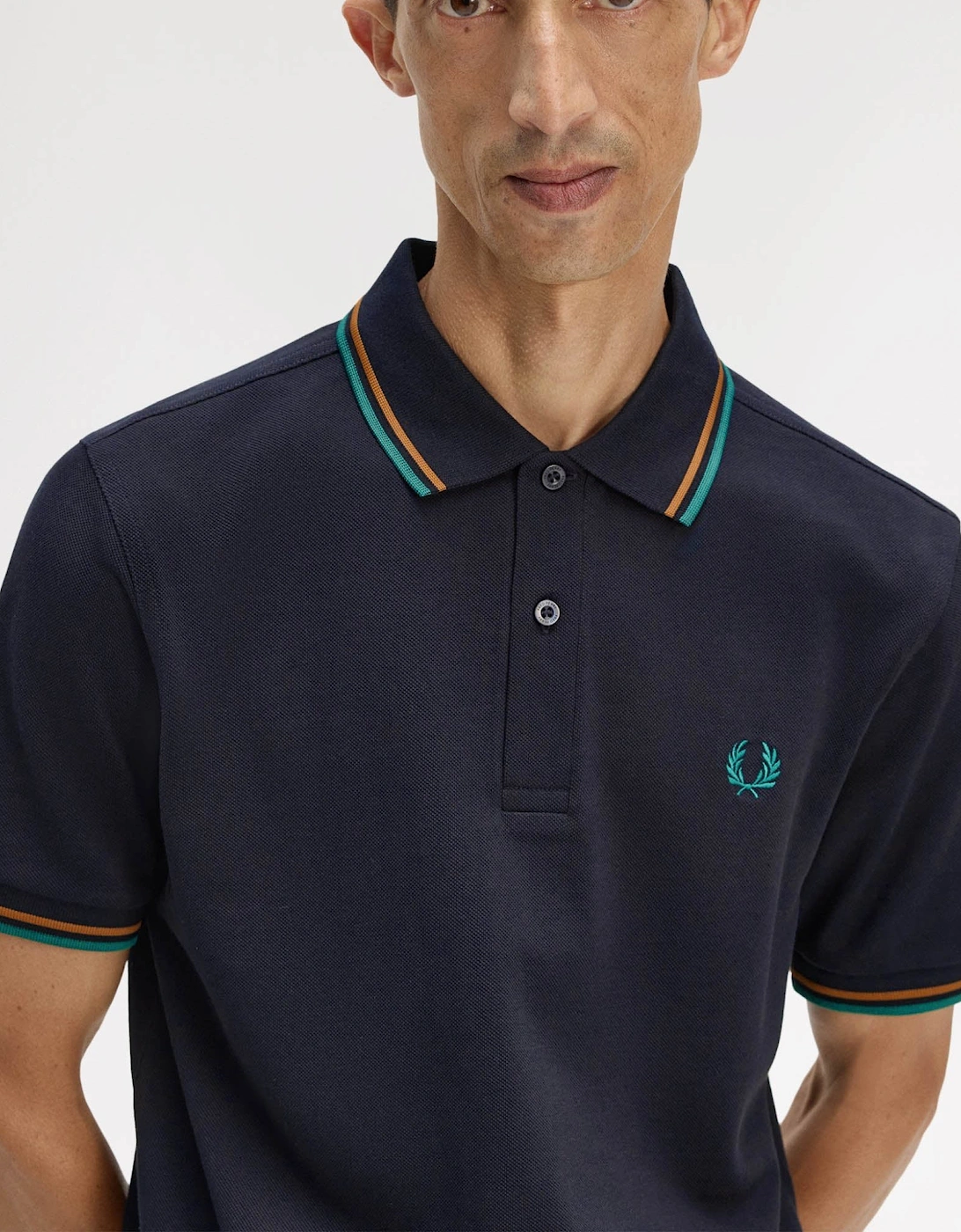 Fred Perry Mens Twin Tipped Signature Polo Shirt - Navy/Dark Caramel/Sport Green 86B