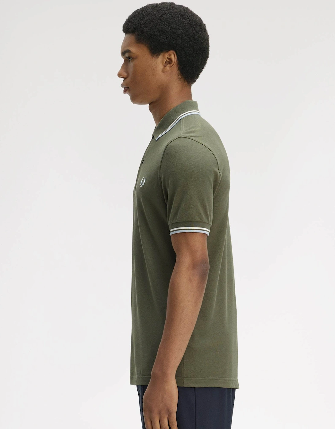 Fred Perry Mens Twin Tipped Signature Polo Shirt - Laurel Wreath Green/Ecru/Dusky Blue 87B