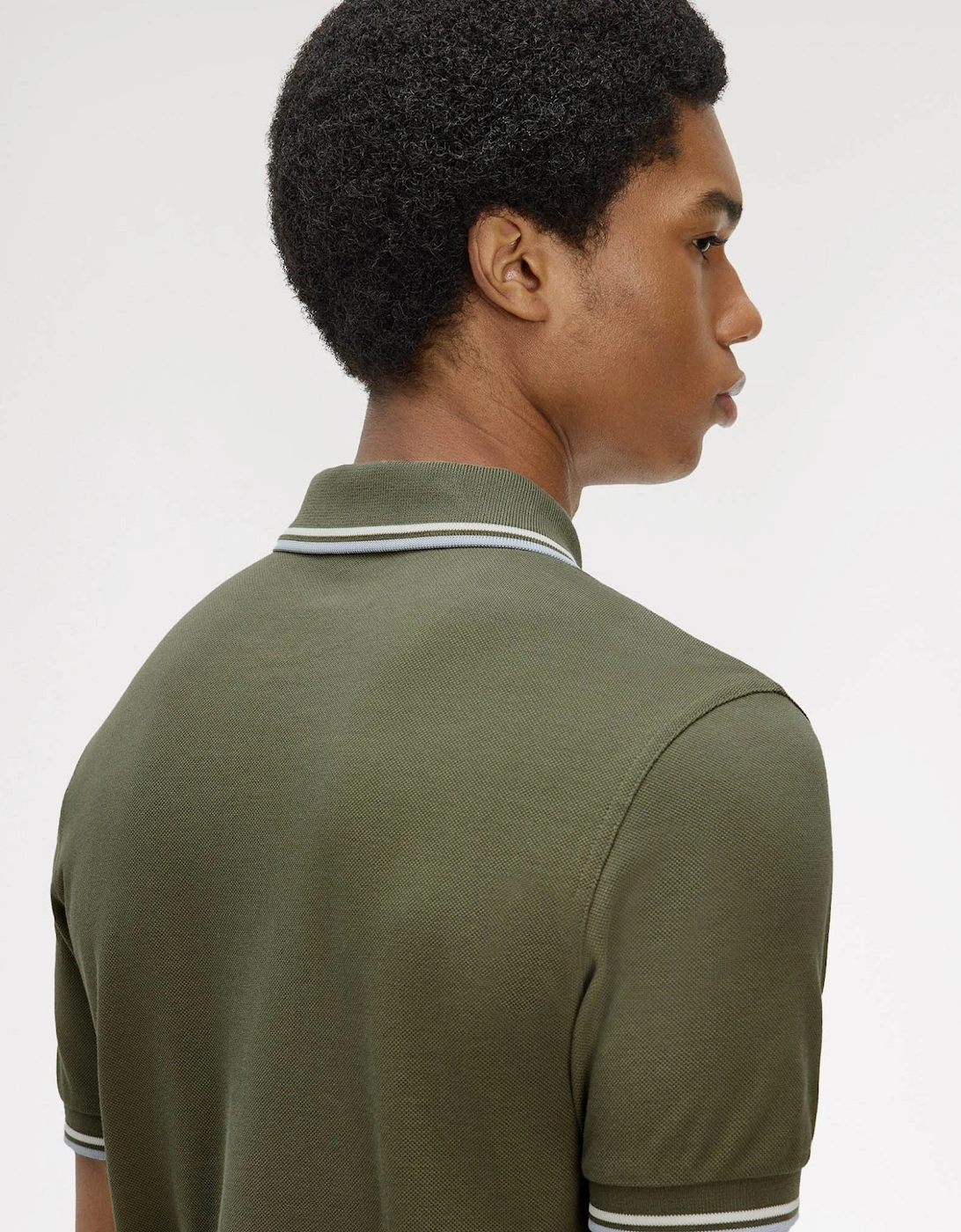 Fred Perry Mens Twin Tipped Signature Polo Shirt - Laurel Wreath Green/Ecru/Dusky Blue 87B