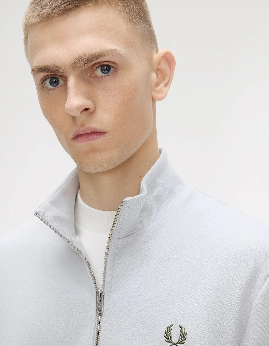 Fred Perry Mens Half Zip Sweatshirt - Dusky Blue/Ecru/Laurel Wreath Green 80B