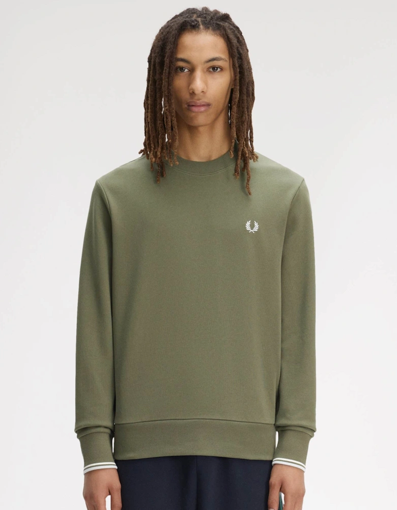 Fred Perry Mens Crew Neck Sweatshirt - Laurel Wreath Green/Ecru/Dusky Blue 87B