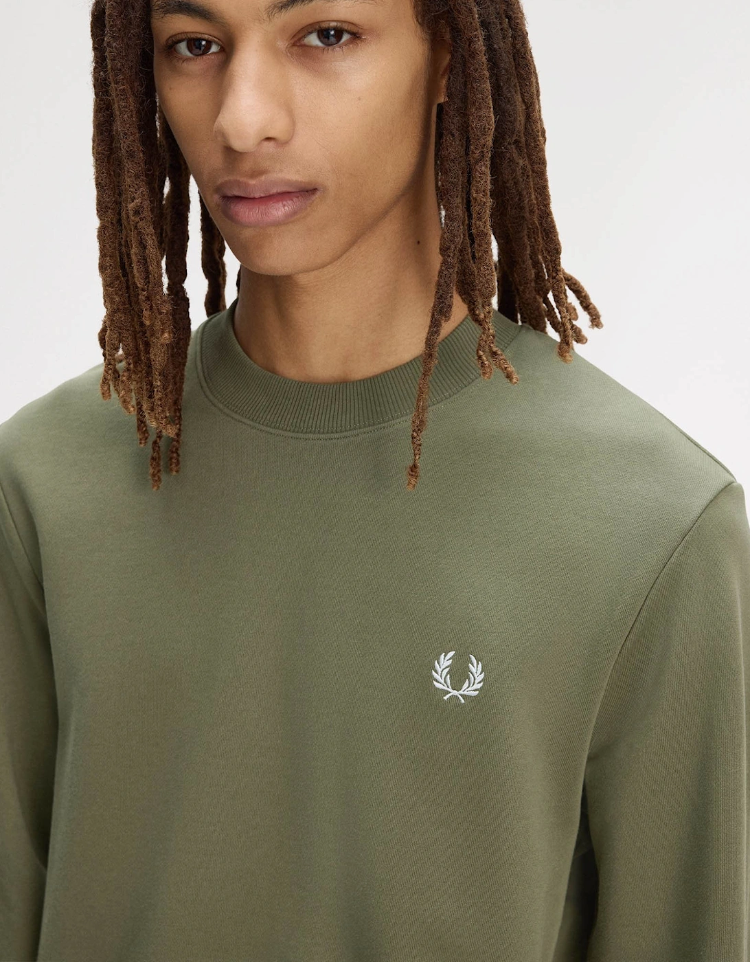 Fred Perry Mens Crew Neck Sweatshirt - Laurel Wreath Green/Ecru/Dusky Blue 87B