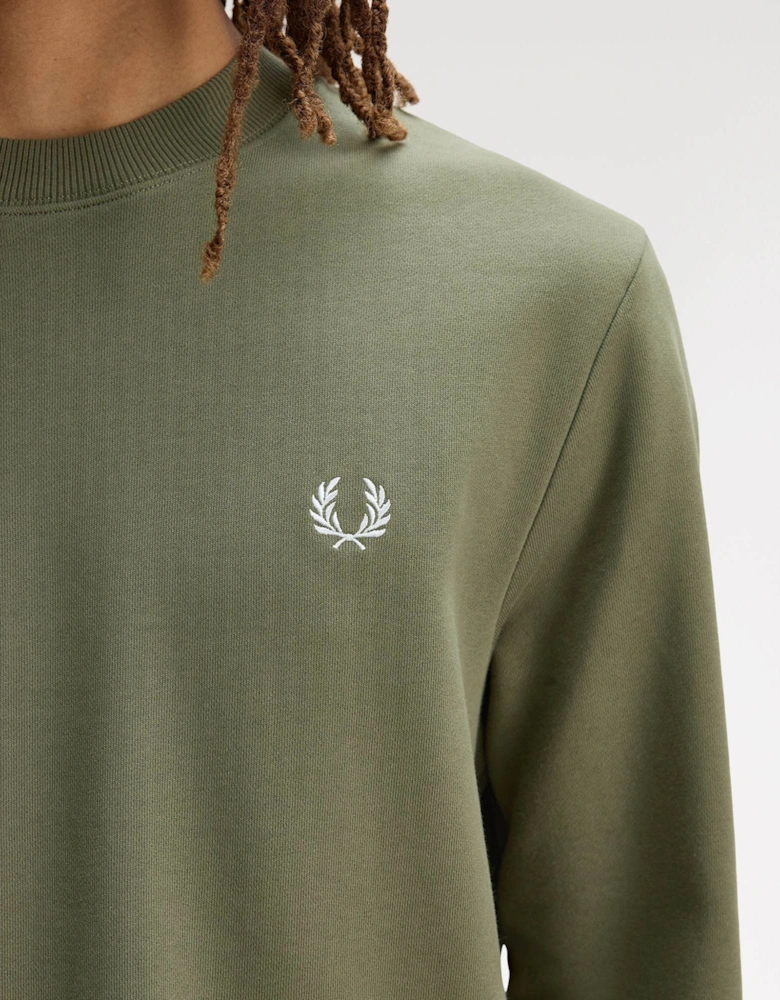 Fred Perry Mens Crew Neck Sweatshirt - Laurel Wreath Green/Ecru/Dusky Blue 87B